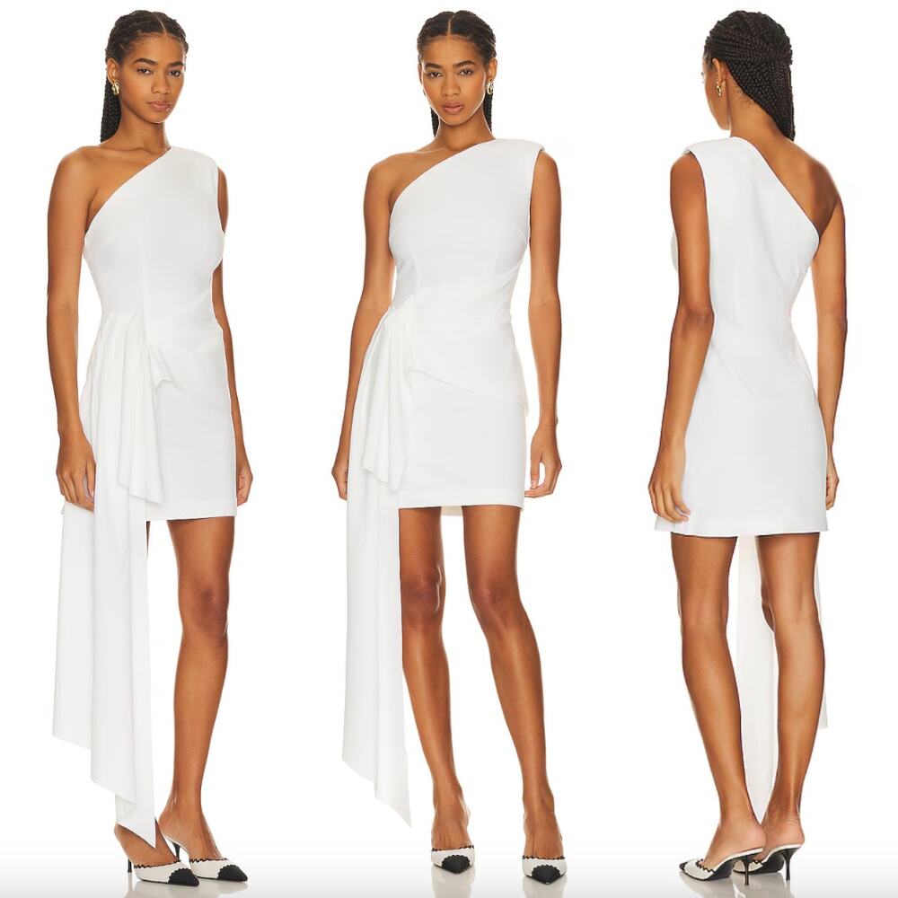 ELLIATT | NWT Caicos Mini Dress in Ivory One Shoulder Drape Waist S